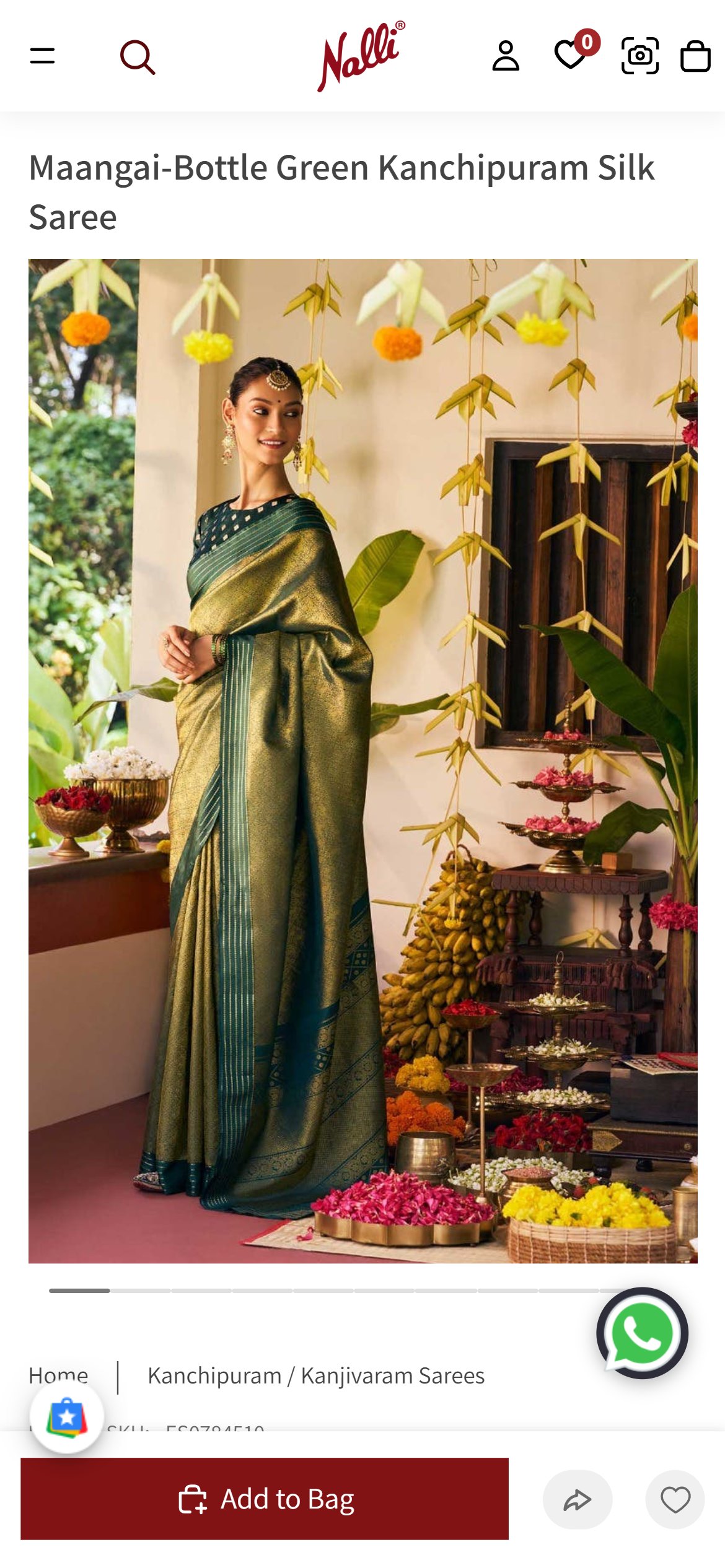 Nalli Silks — Mobile (on-model lead image, 9-image gallery)